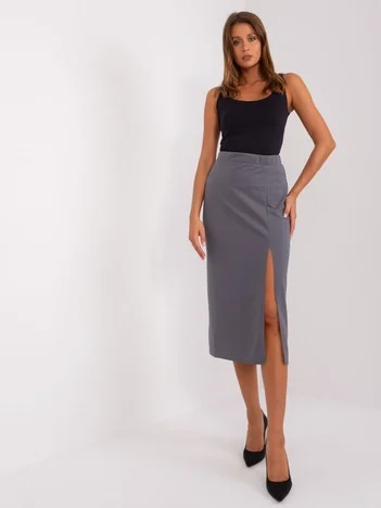 Fusta Dama Midi, Elegant, LAKERTA, Gri Eleganta Office