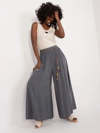 Pantaloni Dama Larga, Guler inalt, Och Bella, Gri Casual