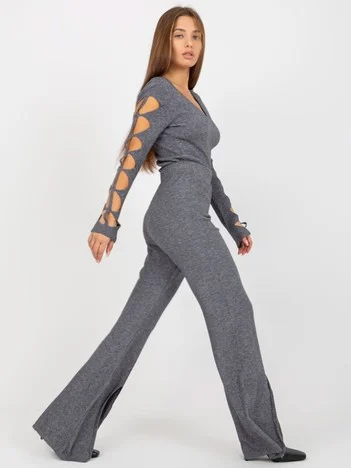 Pantaloni Dama Lejera, Guler inalt, COCO ANGELO, Gri Eleganta Office
