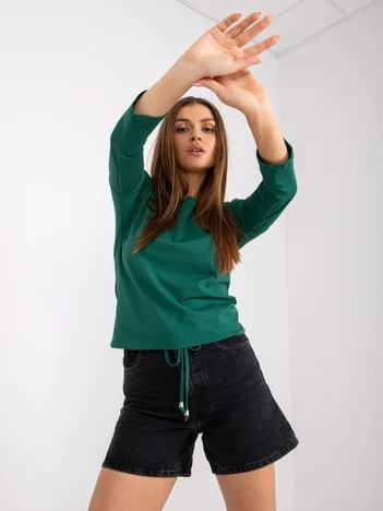 Bluza Dama Maneca 3/4, Decolteu barcuta, BASIC FEEL GOOD, Verde Eleganta Office