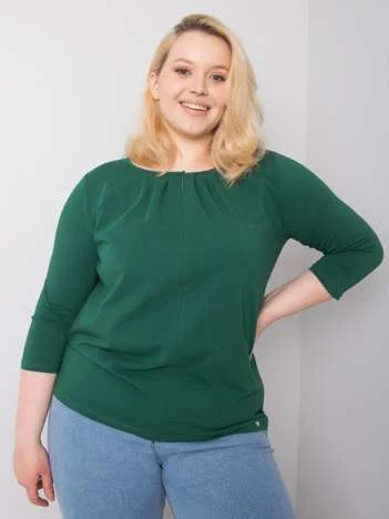 Bluza Dama Maneca 3/4, Decolteu rotund, BASIC FEEL GOOD, Verde Eleganta Office Marimi Mari