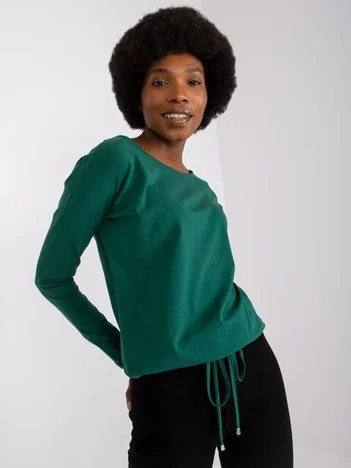 Bluza Dama Maneca lunga, Decolteu barcuta, BASIC FEEL GOOD, Verde Eleganta Office