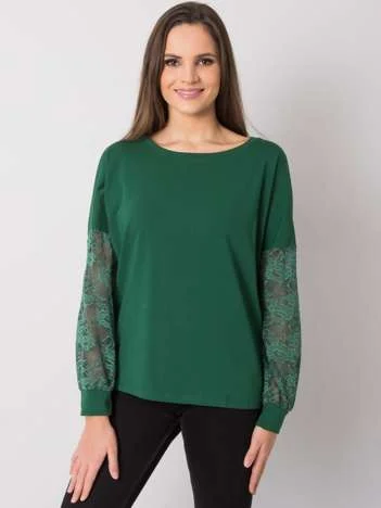 Bluza Dama Maneca lunga, Dantela, RUE PARIS, Verde Eleganta Office