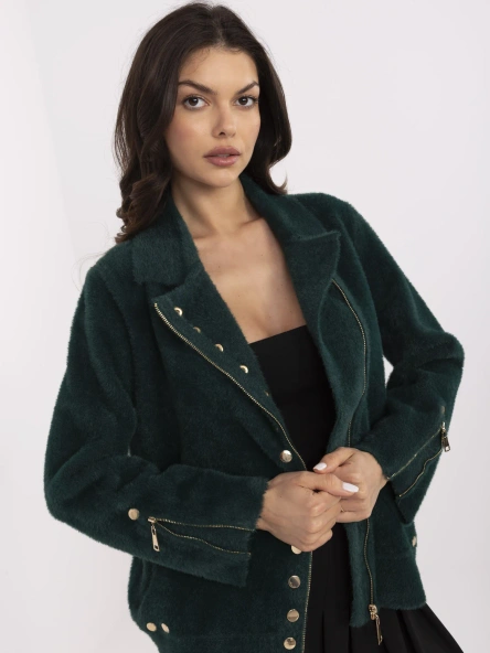 Jacheta Dama Maneca lunga, Guler inalt, Fashion Hunters, Verde Casual
