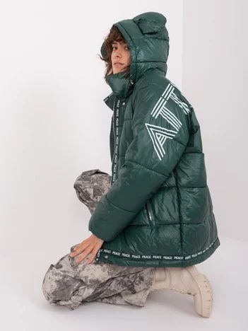 Jacheta Dama Maneca lunga, Guler inalt, Trendy. ING, Verde Casual