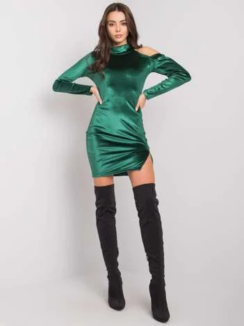 Rochie Dama Mini, Decolteu guler tunica, RUE PARIS, Verde de Ocazie Nunta