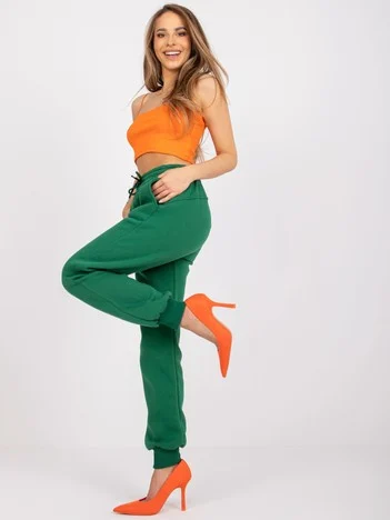 Pantaloni Trening Dama Lunga, Mansete elastice, ex moda, Verde Casual