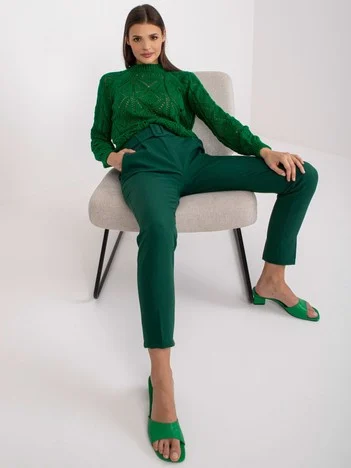 Pantaloni Dama Elegant, Guler inalt, ITALY MODA, Verde Eleganta Office Marimi Mari