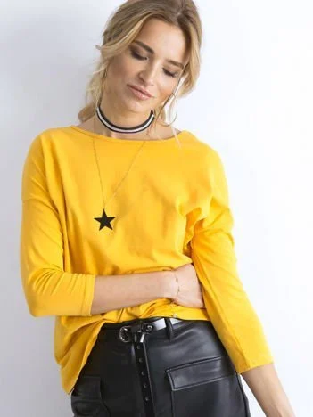Bluza Dama Maneca 3/4, Decolteu barcuta, BASIC FEEL GOOD, Galben Casual
