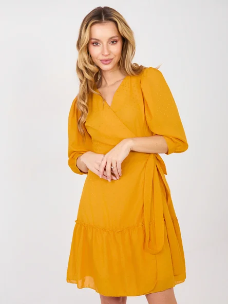 Rochie Dama Maneca 3/4, Imprimat, LAKERTA, Galben de Petrecere