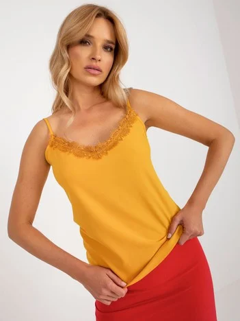 Top Dama Dantela, Decolteu in V, LAKERTA, Galben Casual