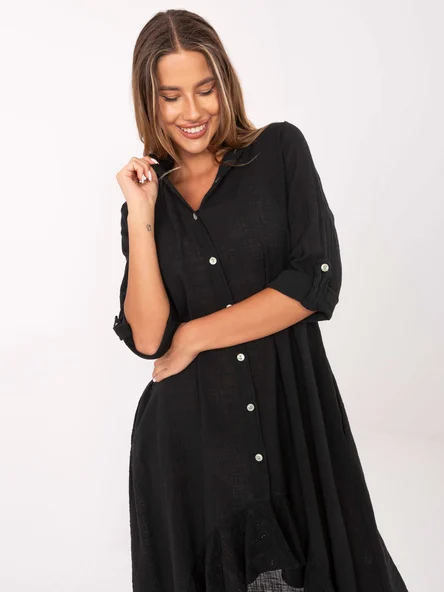Rochie Dama Maneca 3/4, Rochie asimetrica, Och Bella, Negru de Vara