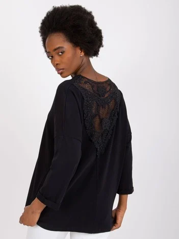 Bluza Dama Maneca 3/4, Dantela, RUE PARIS, Negru Eleganta Office