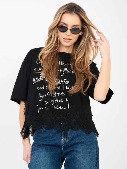 Bluza Dama Mini, Dantela, NEW PUNTO, Negru Casual