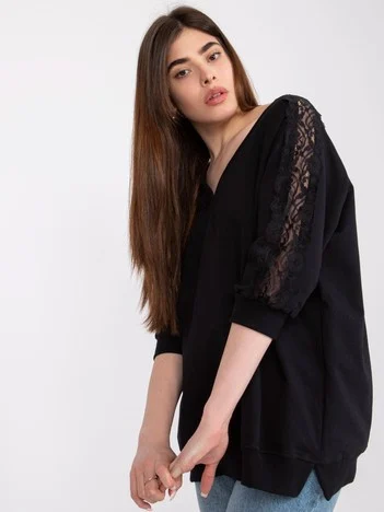 Bluza Dama Maneca 3/4, Dantela, RUE PARIS, Negru Eleganta Office