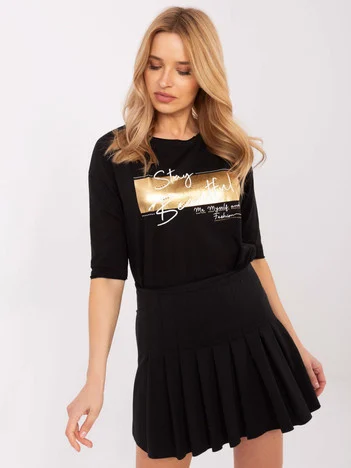 Bluza Dama Maneca 3/4, Decolteu rotund, Calimera, Negru