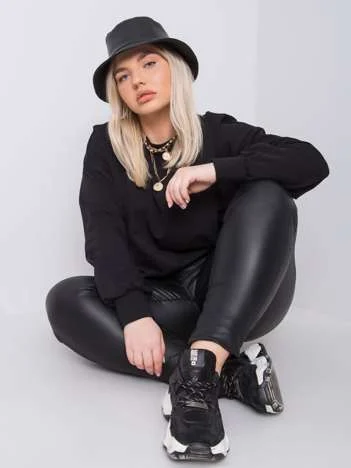 Hanorac Dama Maneca lunga, Decolteu rotund, BASIC FEEL GOOD, Negru Casual Marimi Mari