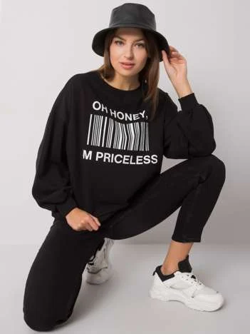 Hanorac Dama Maneca lunga, Imprimat, ex moda, Negru Casual