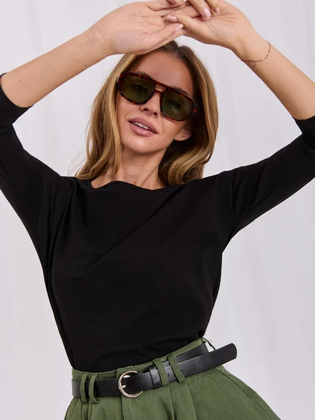 Bluza Dama Maneca 3/4, Decolteu barcuta, BASIC FEEL GOOD, Negru Casual