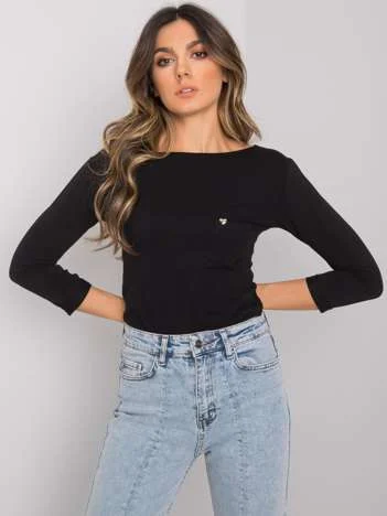 Bluza Dama Maneca 3/4, Decolteu barcuta, BASIC FEEL GOOD, Negru Eleganta Office