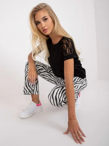 Bluza Dama Mini, Dantela, RUE PARIS, Negru Eleganta Office