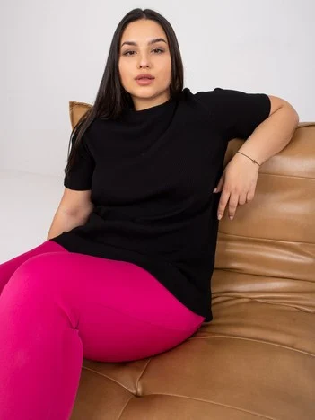 Bluza Dama Mini, Decolteu rotund, BASIC FEEL GOOD, Negru Eleganta Office Marimi Mari