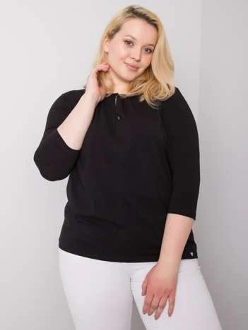Bluza Dama Maneca 3/4, Decolteu rotund, BASIC FEEL GOOD, Negru Eleganta Office Marimi Mari