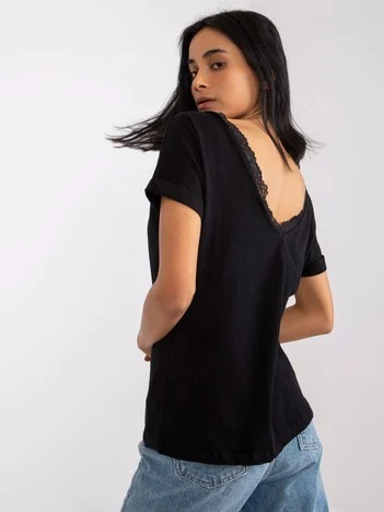 Bluza Dama Mini, Dantela, RUE PARIS, Negru Eleganta Office