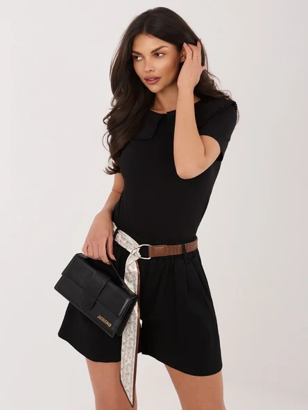 Tricou Dama Mini, Decolteu rotund, RUE PARIS, Negru Eleganta Office