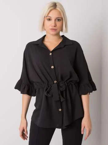 Bluza Dama Mini, Decolteu cu guler, RUE PARIS, Negru Eleganta Office