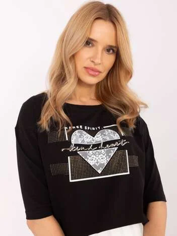 Bluza Dama Maneca 3/4, Decolteu rotund, Calimera, Negru