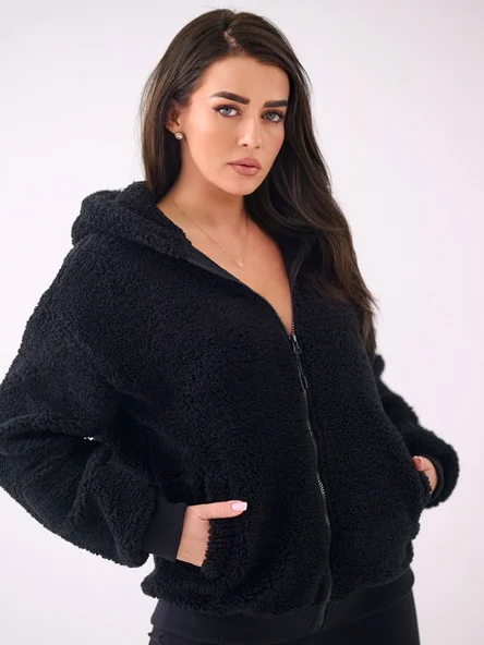Hanorac Dama Maneca lunga, Decolteu cu gluga, BETIA, Negru Casual