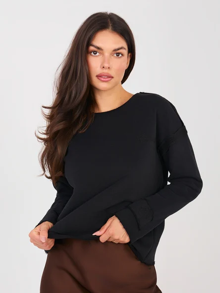 Hanorac Dama Mini, Decolteu rotund, NATURAL SIDE, Negru Casual