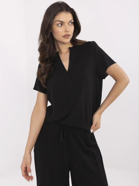 Bluza Dama Mini, Decolteu in V, Sublevel, Negru Casual Marimi Mari