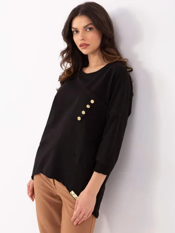 Bluza Dama Maneca 3/4, Decolteu rotund, Calimera, Negru