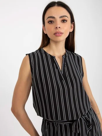 Bluza Dama Fara maneci, Dungi, Fresh Made, Negru Casual Marimi Mari