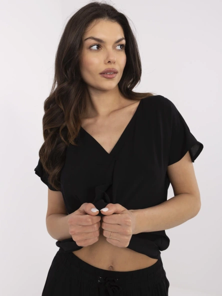 Bluza Dama Mini, Decolteu in V, Sublevel, Negru Casual Marimi Mari