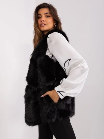 Vesta Dama Fara maneci, Guler inalt, Wool Fashion Italia, Negru de Vara