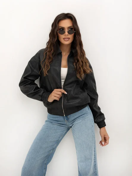 Jacheta Dama Guler inalt, Poliuretan, ITALY MODA, Negru de Vara