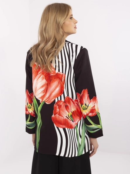 Sacou Dama Maneca lunga, Floral, ITALY MODA, Negru de Vara