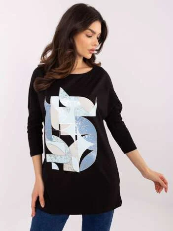 Bluza Dama Maneca 3/4, Decolteu rotund, Calimera, Negru