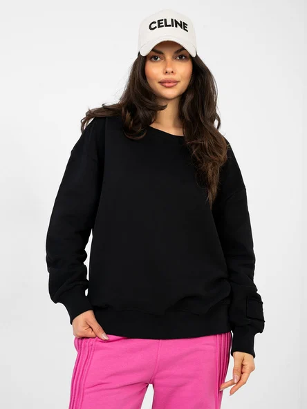 Hanorac Dama Maneca lunga, Decolteu barcuta, NATURAL SIDE, Negru Casual