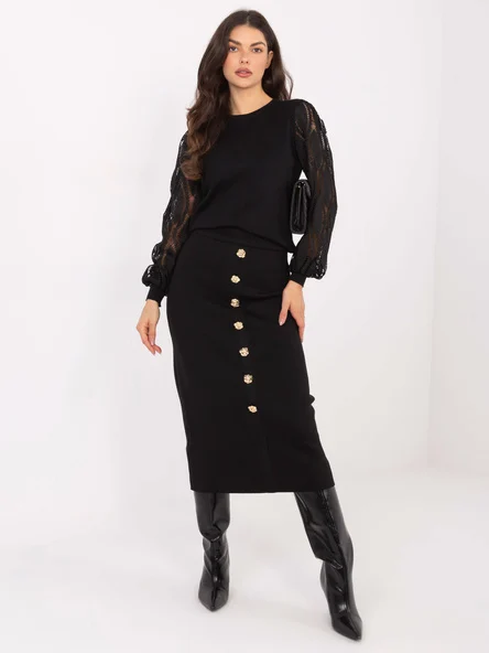 Fusta Dama Midi, Elegant, M.B.21, Negru Eleganta Office