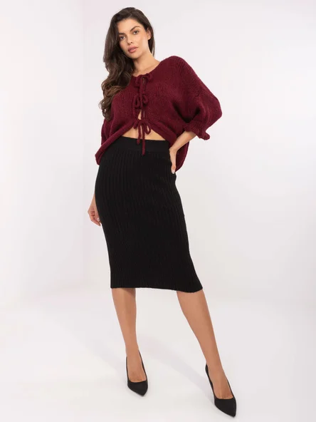 Fusta Dama Midi, Dungi, Sublevel, Negru Casual