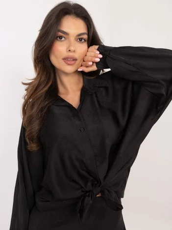 Camasa Dama Maneca lunga, Floral, ITALY MODA, Negru Eleganta Office