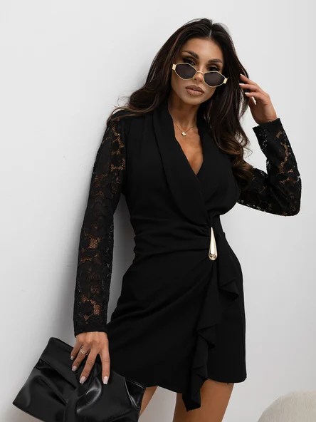 Rochie Dama Maxi, Dantela, ITALY MODA, Negru de Petrecere