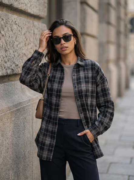 Camasa Dama Maneca lunga, Carouri, ITALY MODA, Negru Casual
