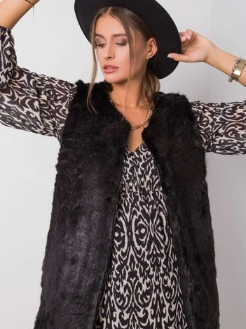 Vesta Dama Fara maneci, Fara maneci, Wool Fashion Italia, Negru Eleganta Office