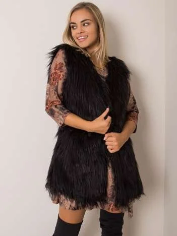 Vesta Dama Fara maneci, Elegant, Wool Fashion Italia, Negru Eleganta Office