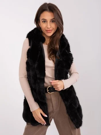 Vesta Dama Fara maneci, Guler inalt, Wool Fashion Italia, Negru Casual Marimi Mari